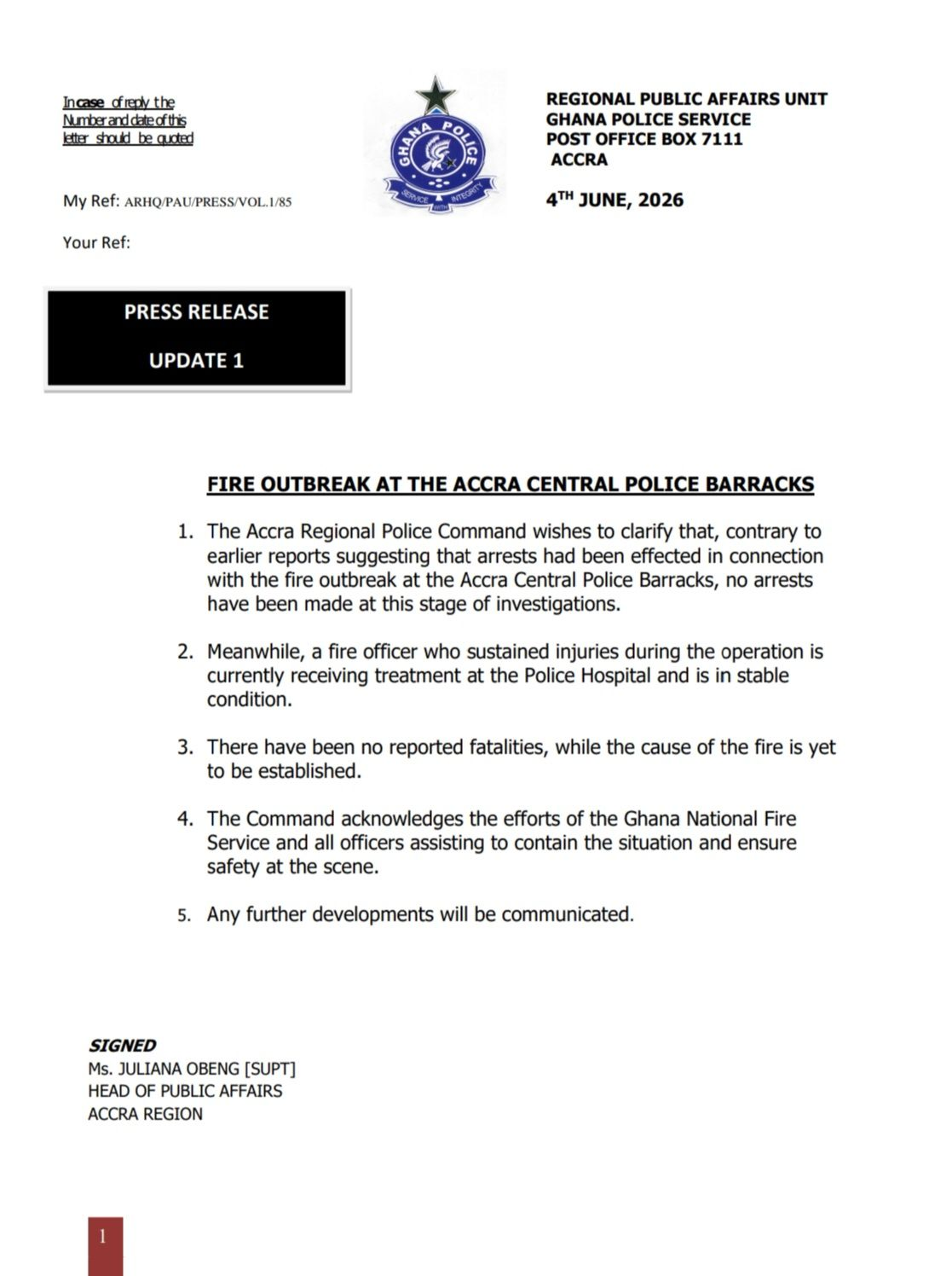 No arrest in connection to Accra Central fire outbreak - Police clarifies