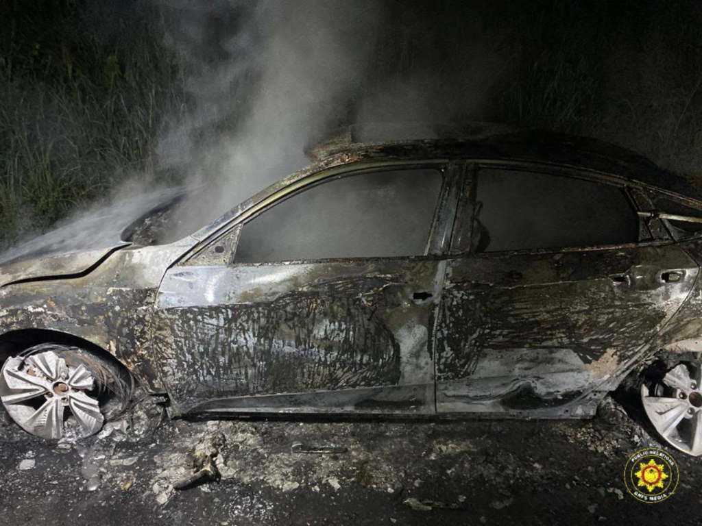 Honda Civic engulfed in flames at Kwamoso-Duasin