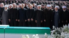 Iran’s supreme leader absent as senior officials attend ayatollah’s funeral