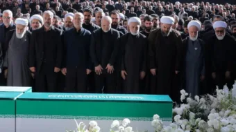 Iran’s supreme leader absent as senior officials attend ayatollah’s funeral