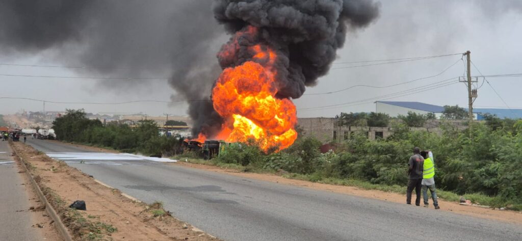 Fuel tanker explosion near Kpone Barrier causes traffic disruption on Tema-Aflao Road