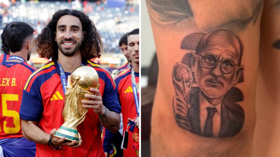 Cucurella gets tattoo of Spain coach De la ...