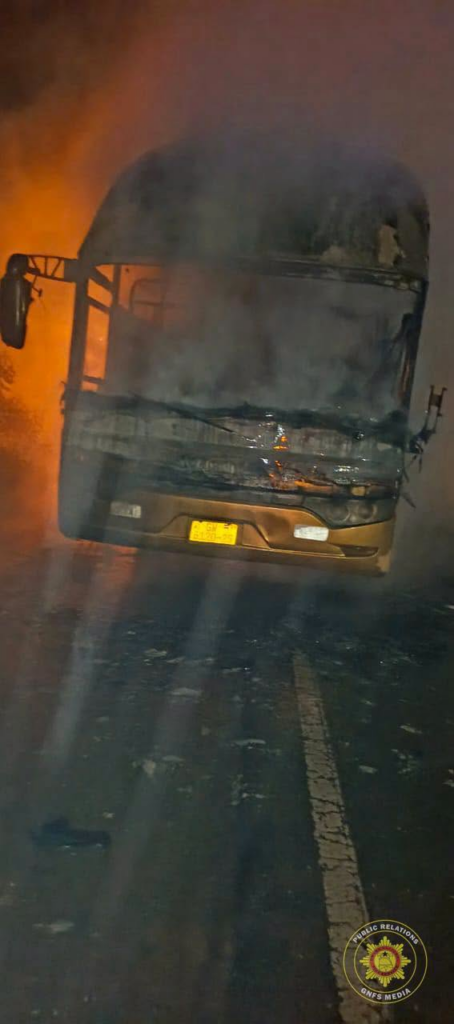 Yutong bus destroyed by fire on...