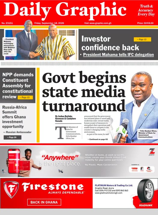 Today’s front pages: Friday, September 18, 2026