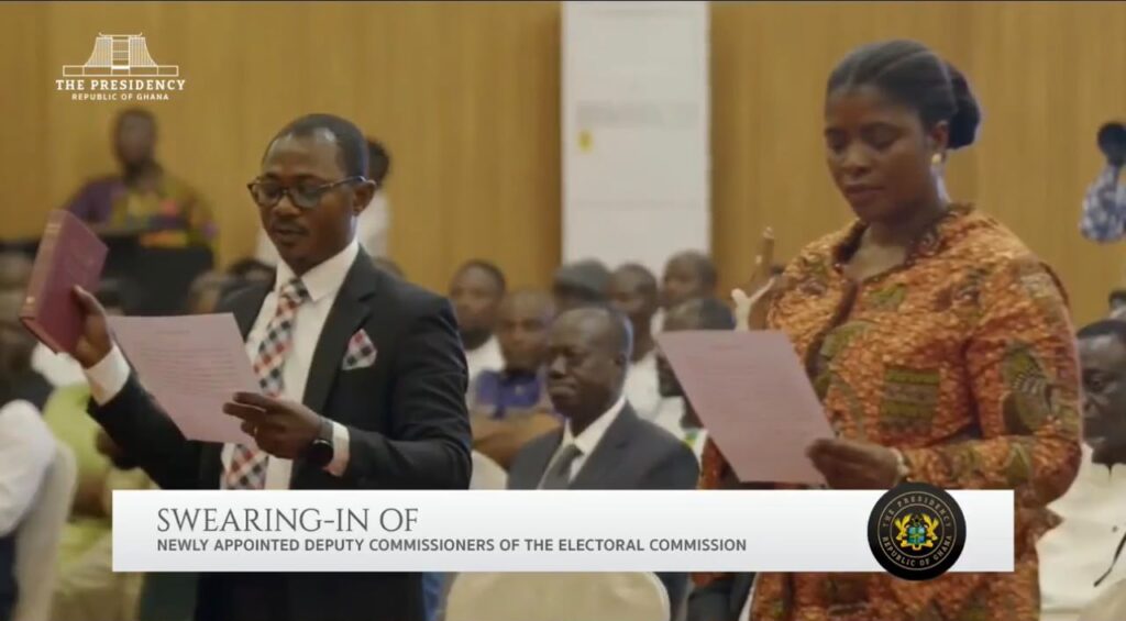 Mahama swears in Emelia Afi Agbenyo, Joseph Kwaku Asamoah as EC Deputy Commissioners
