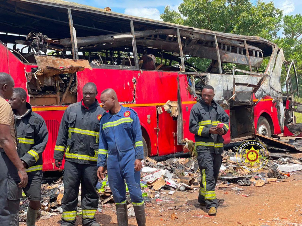 Yutong bus extensively damaged by fire at...